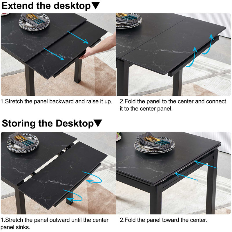 Modern Ceramic Rectangular Dining Table With Expandable Design For Versatile Use And Space Optimization. Black